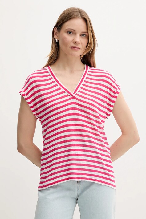Футболка з домішкою льону United Colors of Benetton колір рожевий 38O0D10A8