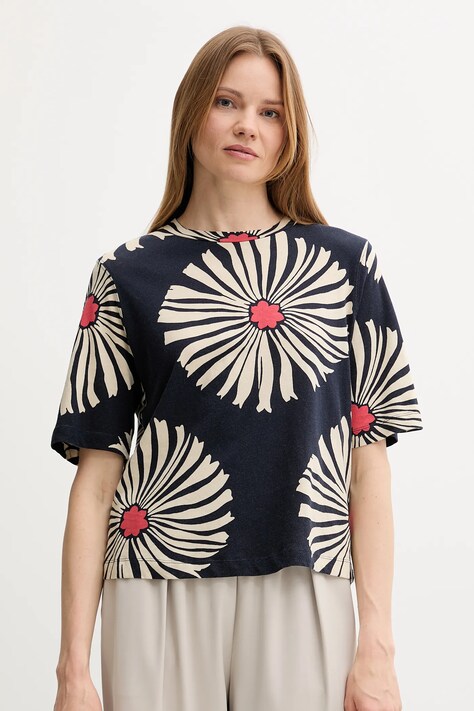 Majica kratkih rukava s dodatkom lana United Colors of Benetton za žene, boja: tamno plava, 3ZJYD1047