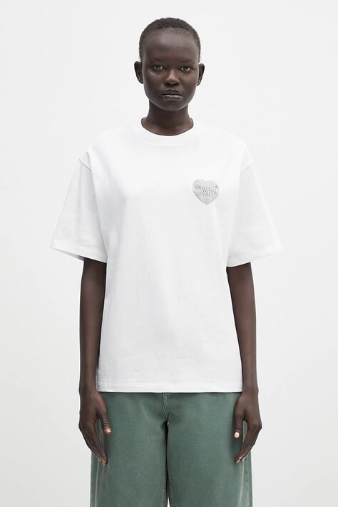 Bavlnené tričko Carhartt WIP S/S Hartt Chain T-Shirt dámske, biela farba, I034703