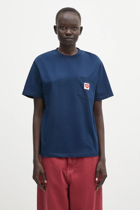 Carhartt WIP t-shirt bawełniany S/S Pocket Heart T-Shirt damski kolor granatowy I032180