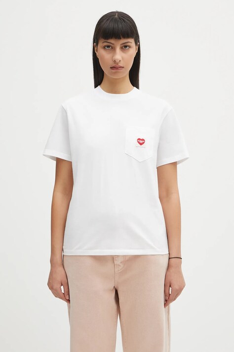 Carhartt WIP tricou din bumbac S/S Pocket Heart T-Shirt culoarea alb, I032180