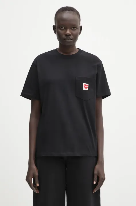 Памучна тениска Carhartt WIP S/S Pocket Heart T-Shirt дамска в черно I032180