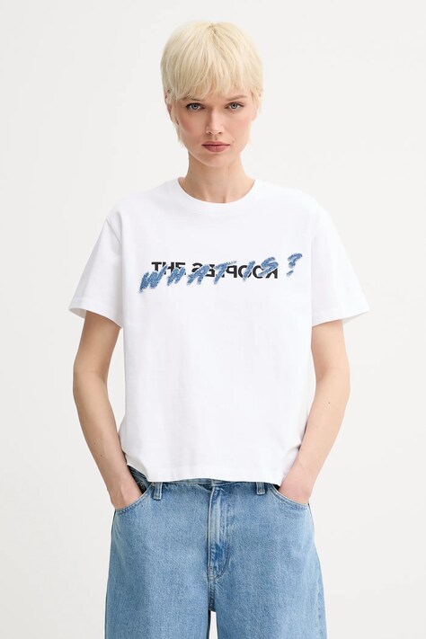 Bombažna kratka majica The Kooples bela barva, FTSC30049K