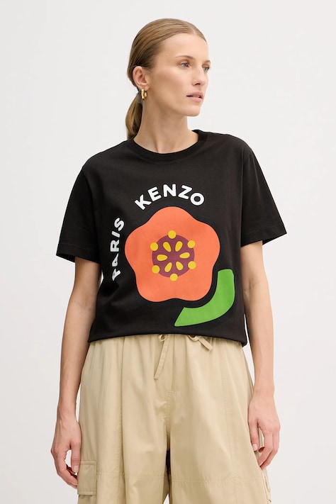 Βαμβακερό μπλουζάκι Kenzo γυναικείο, χρώμα: μαύρο, FF52TS1684SO.99J