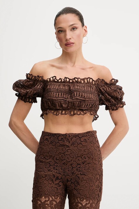 Блуза Ermanno Scervino дамска в кафяво с десен D464L607RXT