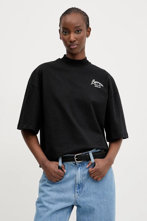 Barrow tricou din bumbac femei, culoarea negru, cu turtleneck, S5BWWOTH143