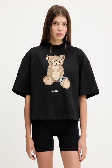 Barrow t-shirt bawełniany damski kolor czarny z półgolfem S5BWWOTH153