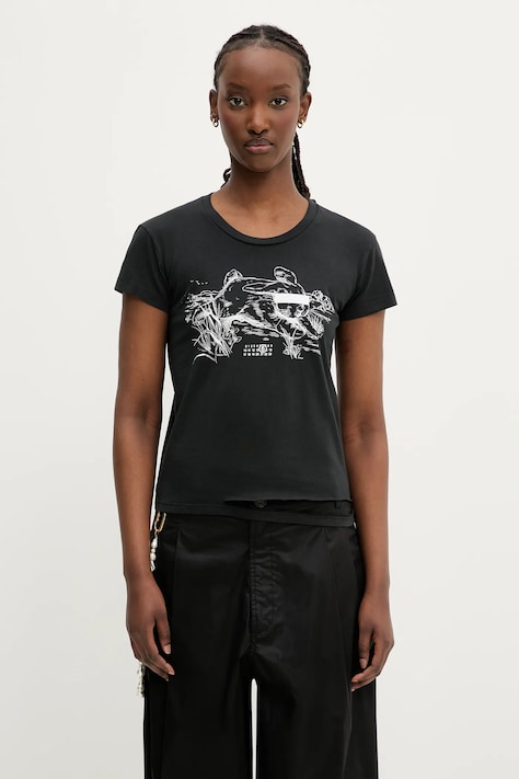 Памучна тениска MM6 Maison Margiela дамска в черно S62GD0199