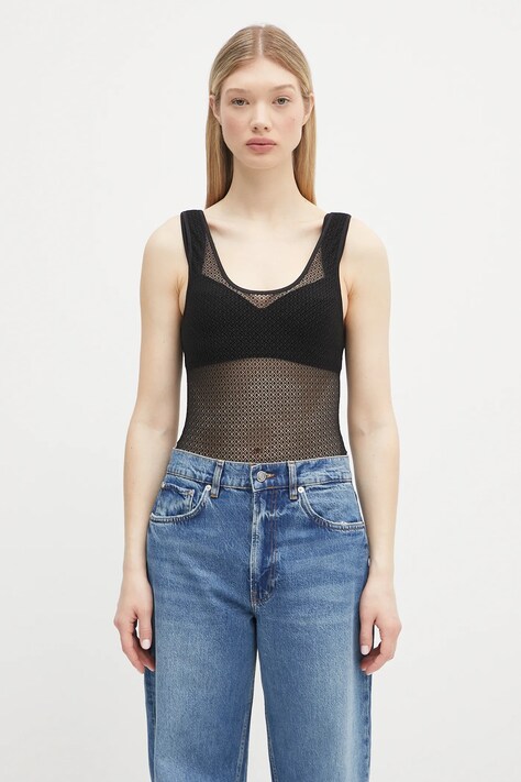 Боди Anine Bing Alysha Bodysuit в черно с изчистен дизайн A.10.10685