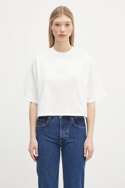Anine Bing t-shirt bawełniany Myers Cropped Tee Framed Monogram damski kolor biały A.08.10920