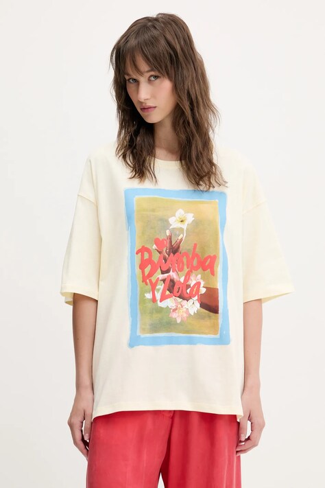 Bimba Y Lola tricou din bumbac culoarea bej, 251BR7402.10100