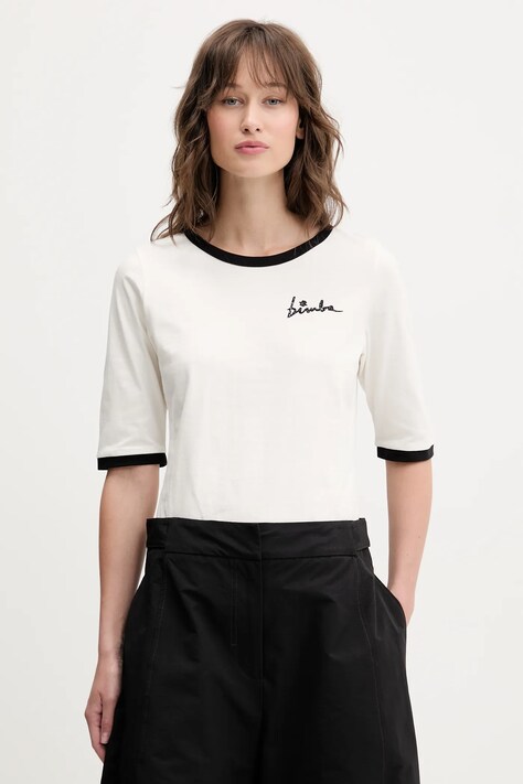 Bimba Y Lola tricou din bumbac culoarea bej, 251BR7408.10070