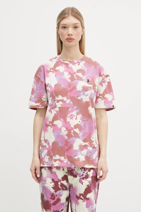 A Bathing Ape tricou din bumbac Map Camo Oversized culoarea roz, 1L30209001