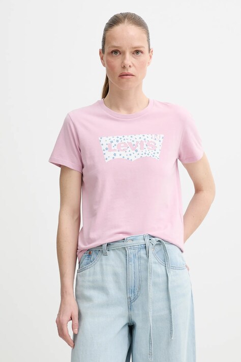 Bavlněné tričko Levi's THE PERFECT TEE dámské, růžová barva, 17369