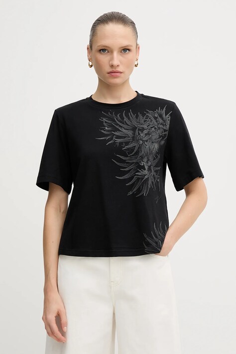 Bavlněné tričko Sisley dámské, černá barva, 3I1XL107G