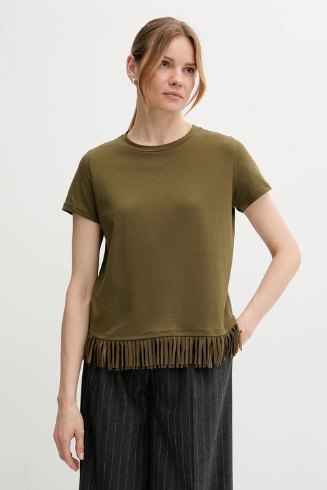 Pamučna majica Sisley za žene, boja: zelena, 3096L107J