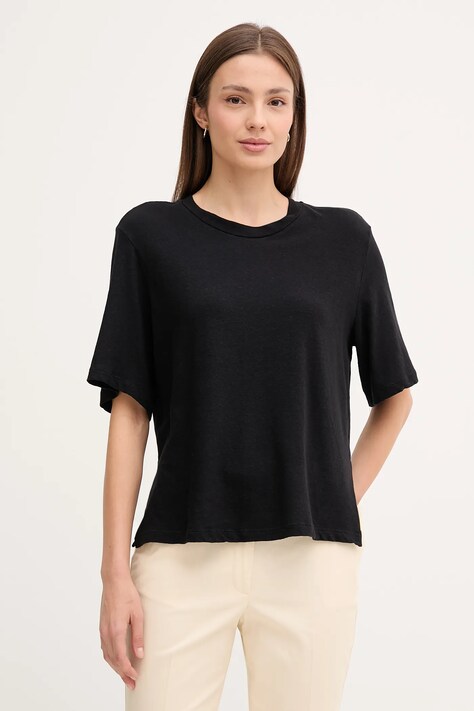 Льняная футболка Sisley цвет чёрный 3UTFL107C