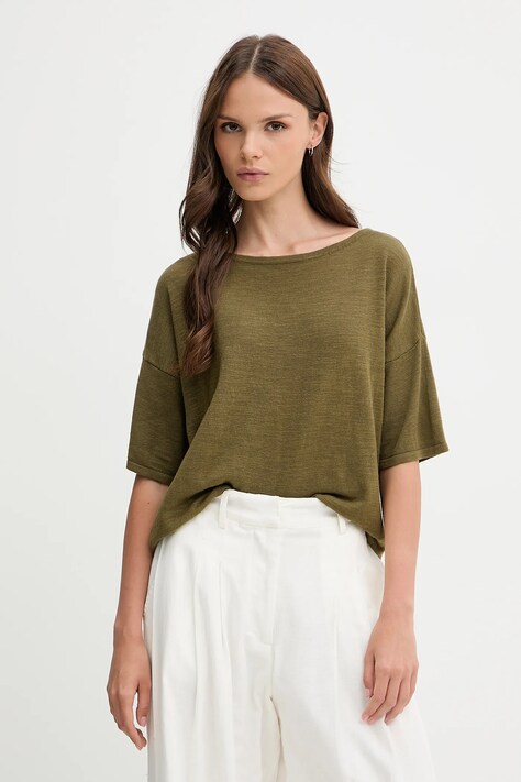 Sisley tricou din amestec de in culoarea verde, 105GM106H
