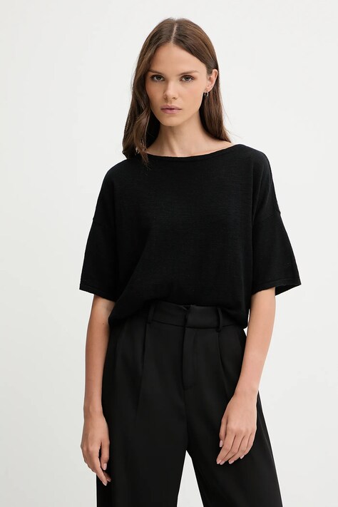 Sisley t-shirt z domieszką lnu damski kolor czarny 105GM106H