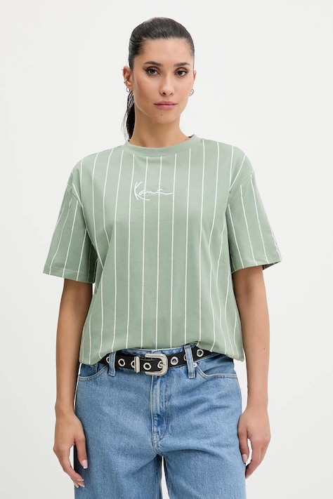 Pamučna majica Karl Kani za žene, boja: zelena, PD00005465