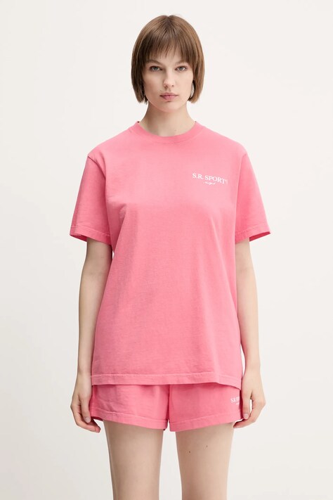 Sporty & Rich t-shirt bawełniany Wimbledon damski kolor różowy TO043612201P139