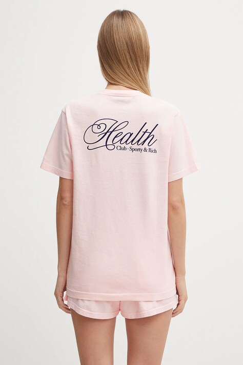 Sporty & Rich t-shirt bawełniany Health Script damski kolor różowy TO043620078P140