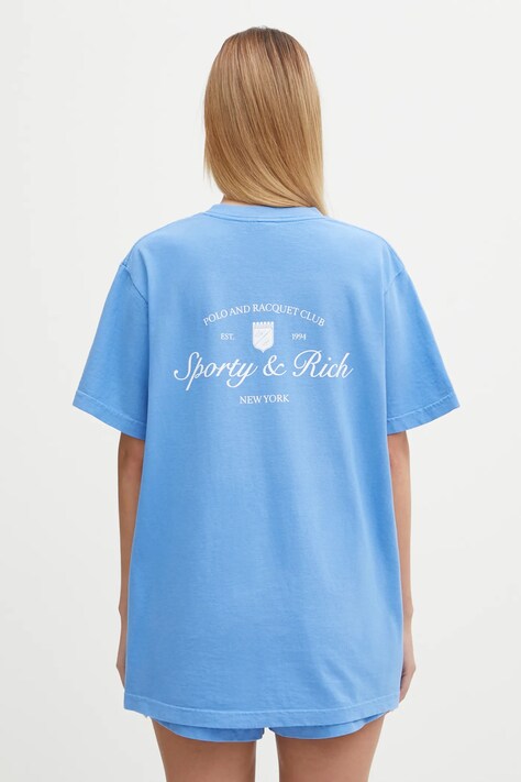 Sporty & Rich t-shirt bawełniany Syracuse damski kolor niebieski TO043621306BL102