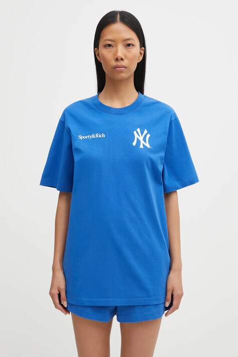 Sporty & Rich t-shirt bawełniany Champions damski kolor niebieski TO043623633BL120