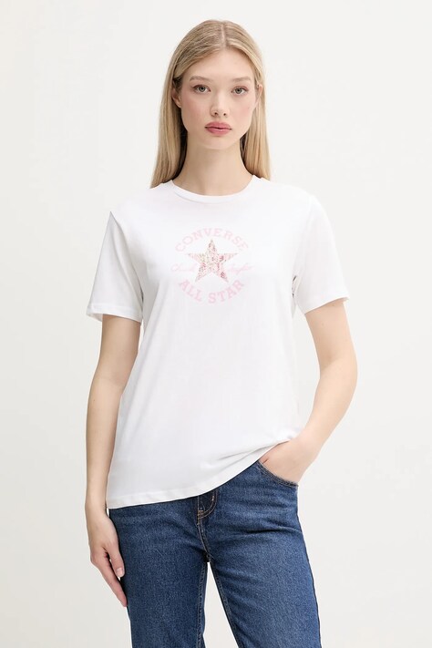 Converse t-shirt bawełniany damski kolor biały 10027751-A01
