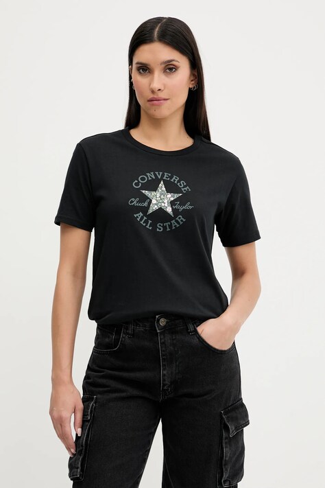 Converse t-shirt bawełniany damski kolor czarny 10027751-A02