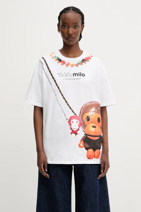 A Bathing Ape t-shirt in cotone Baby Milo Fake Print Oversized donna colore bianco 2L30209012
