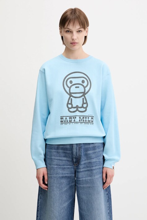 A Bathing Ape bluza bawełniana Baby Milo Volume Sleeve Crewneck damskie kolor niebieski z nadrukiem 2L30213005