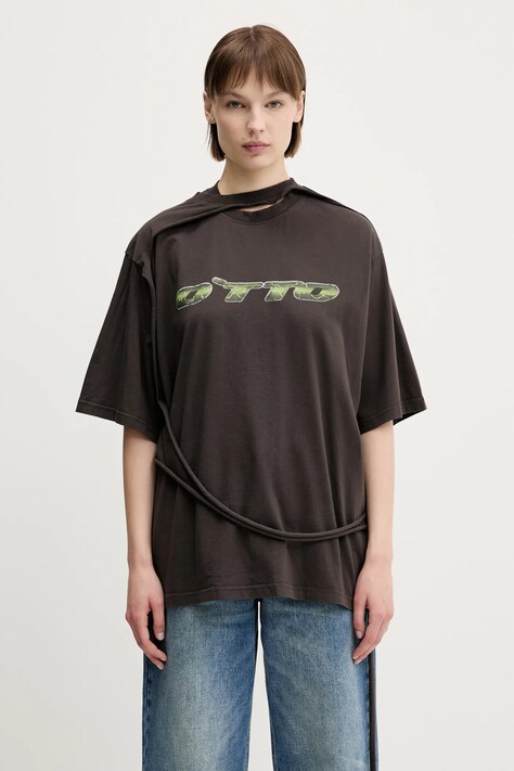 Bavlněné tričko Ottolinger Oversized dámské, hnědá barva, 115.103415.02