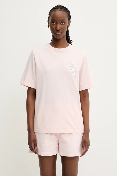 Bavlněné tričko Maison Kitsuné Metallic Daisy Comfort dámské, růžová barva, OW00121KJ0119
