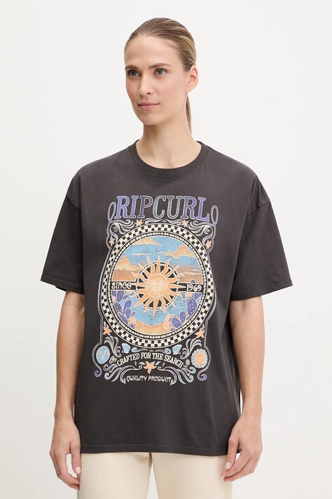 Bavlněné tričko Rip Curl LUNA HERITAGE dámské, šedá barva, 0FWWTE