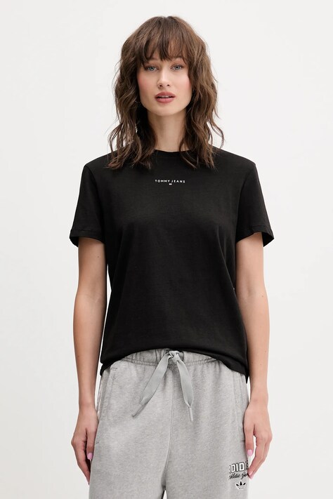 Tričko Tommy Jeans dámske, čierna farba, DW0DW21964