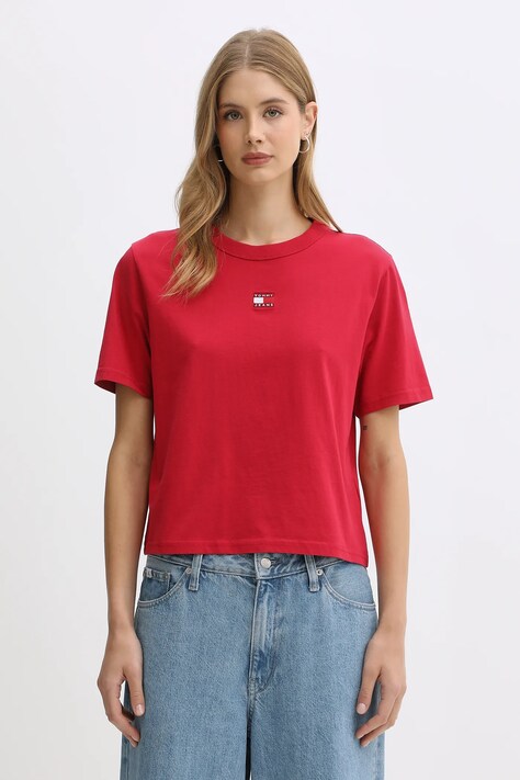 Tommy Jeans t-shirt bawełniany damski kolor bordowy DW0DW22202