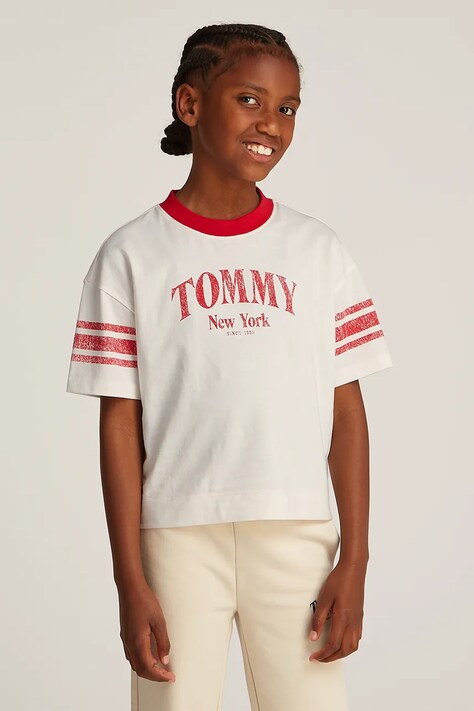 Dětské bavlněné tričko Tommy Hilfiger bílá barva, KG0KG08293