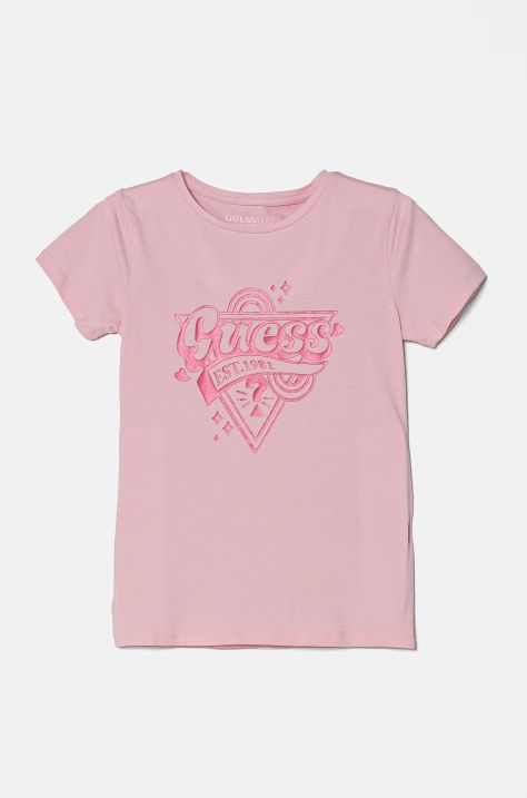 Guess t-shirt bawełniany dziecięcy kolor różowy J5RI02 K6YW4