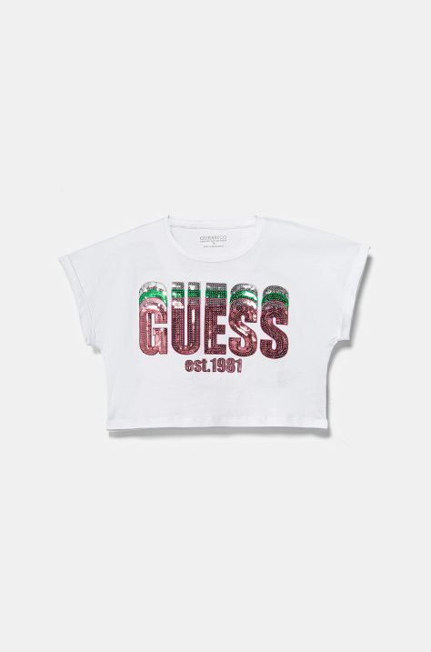 Детская хлопковая футболка Guess цвет белый J5RI10 K8HM4