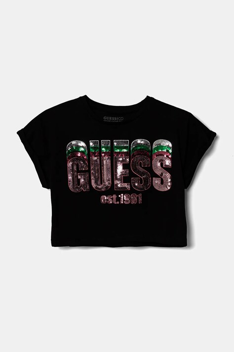 Guess t-shirt bawełniany dziecięcy kolor czarny J5RI10 K8HM4