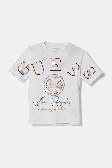 Детская хлопковая футболка Guess цвет белый J5RI28 K8HM4