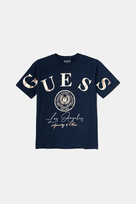 Παιδικό βαμβακερό μπλουζάκι Guess χρώμα: ναυτικό μπλε, J5RI28 K8HM4
