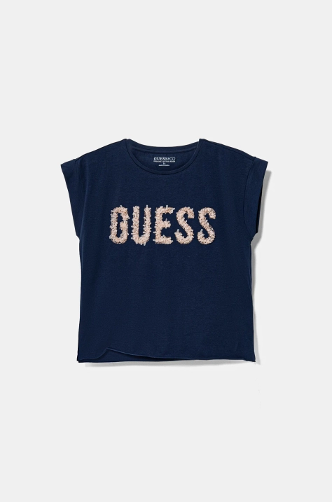 Guess tricou copii culoarea albastru marin, J5RI37 K6YW4