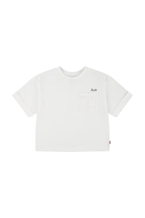 Dětské tričko Levi's ROLL CUFF MEET AND GREET T bílá barva, 3EM166