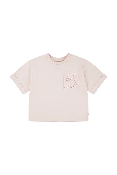 Dětské tričko Levi's ROLL CUFF MEET AND GREET T růžová barva, 4EM166