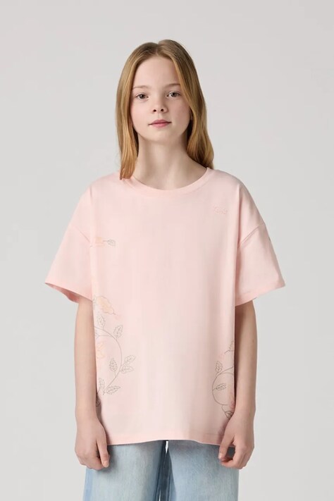 Dětské tričko Levi's OVERSIZE EMBROIDERY FLORAL růžová barva, 4EM398