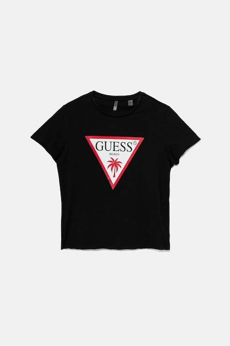 Παιδικό βαμβακερό μπλουζάκι Guess χρώμα: μαύρο, J5GI36 JA914