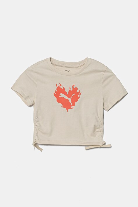 Puma tricou de bumbac pentru copii FLAMING LOVE Knotted Tee culoarea bej, 685108