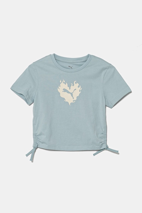 Puma gyerek pamut póló FLAMING LOVE Knotted Tee türkiz, 685108